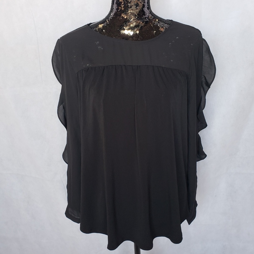 Elle Black Ruffle Long Sleeve Crepe Top